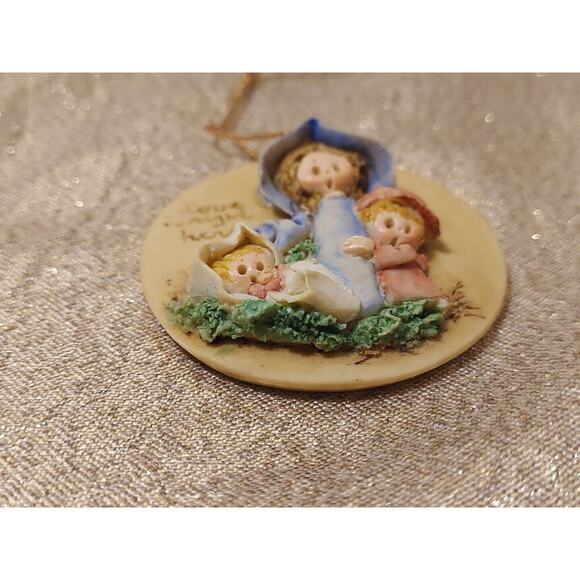 Vintage La Berge Mary, Baby Jesus Nativity Christmas Ornament 1988 Clay Handmade - Picture 2 of 8